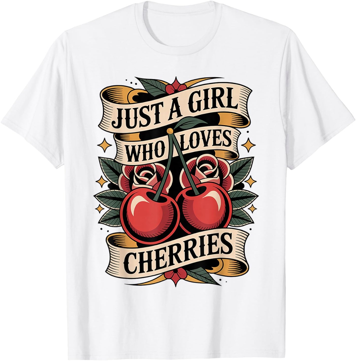 Just a Girl Who Loves Cherries - Cherry Fruit Lovers T-Shirt - T-Shirt | White
