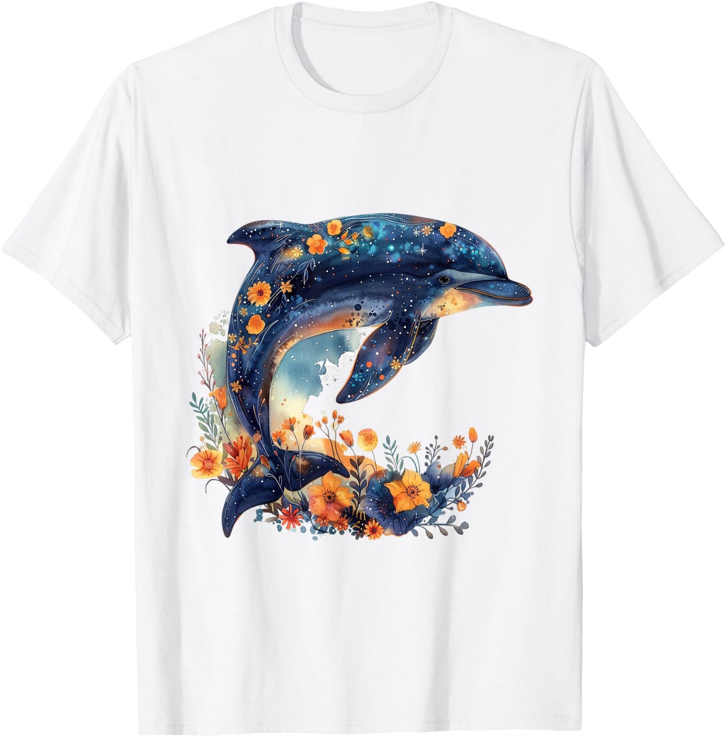 Floral Underwater Sea Dolphin T-Shirt - T-Shirt | White