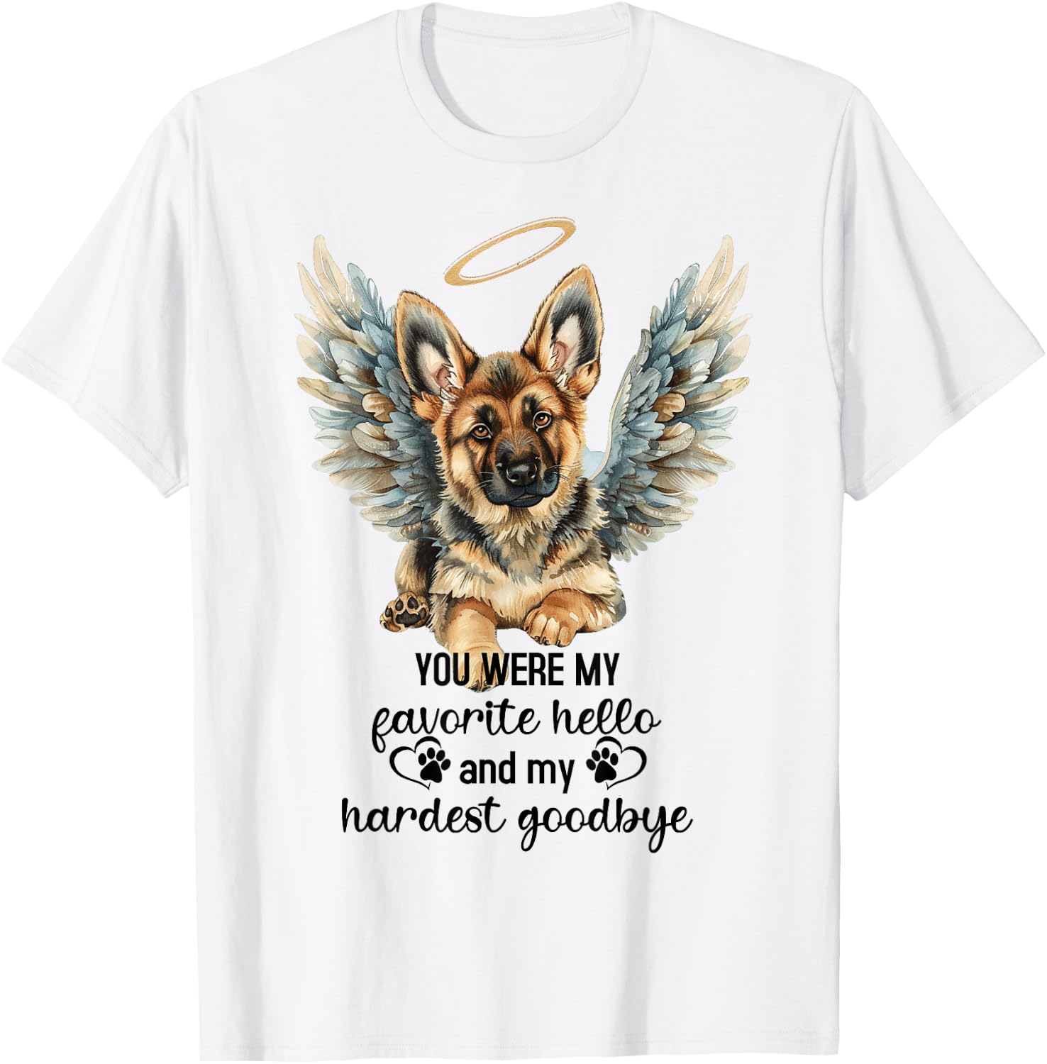 German Shepherd Dog Memorial Angel Paw Prints Wings Pet Loss T-Shirt - T-Shirt | White