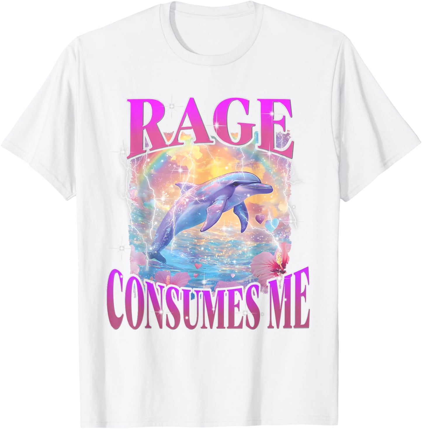 Rage Consumes Me Funny Meme Silly Dolphin Rainbow T-Shirt - T-Shirt | White