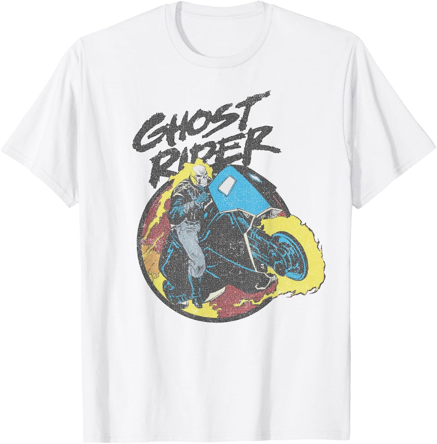 Marvel Ghost Rider Circle Portrait Action Shot T-Shirt - T-Shirt | White