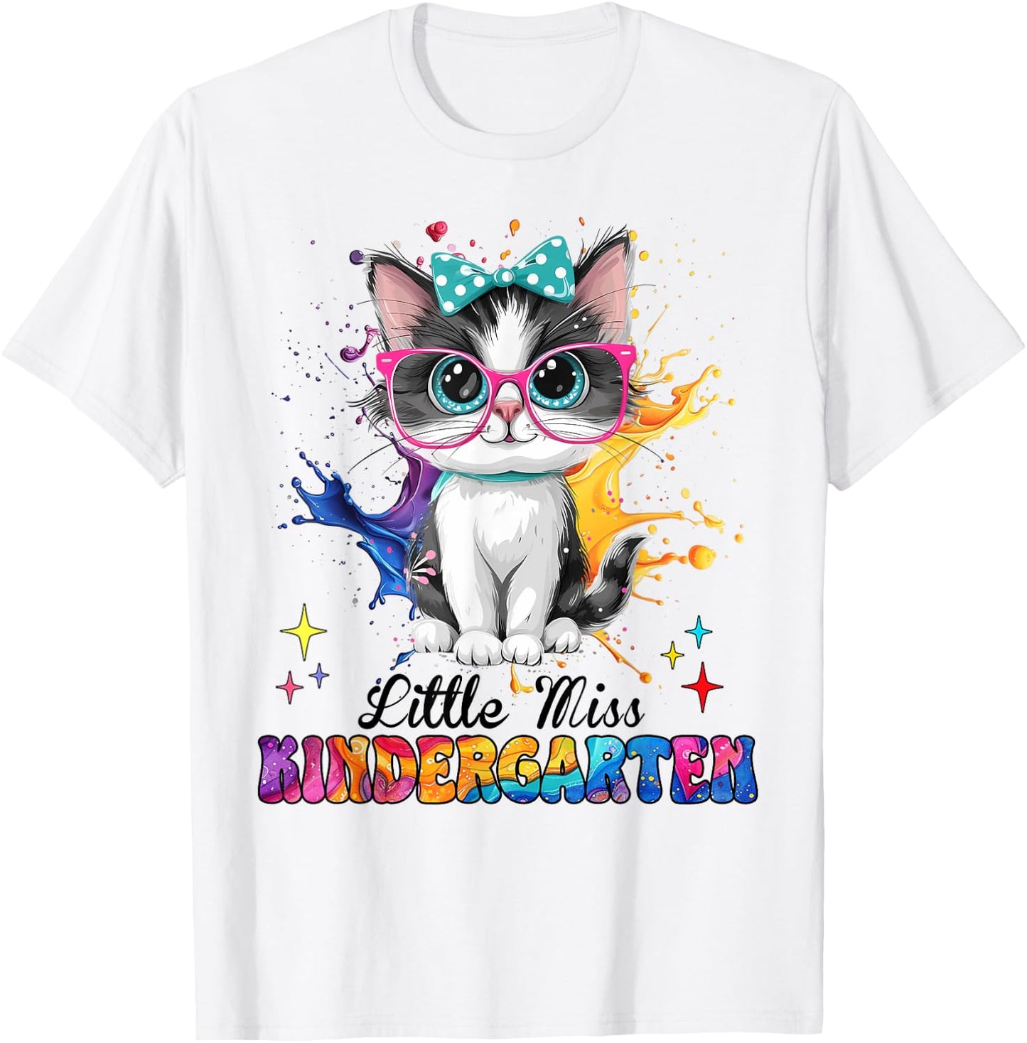 Little Miss Kindergarten Kitten Back To School Cat Girl Kids T-Shirt - T-Shirt | White