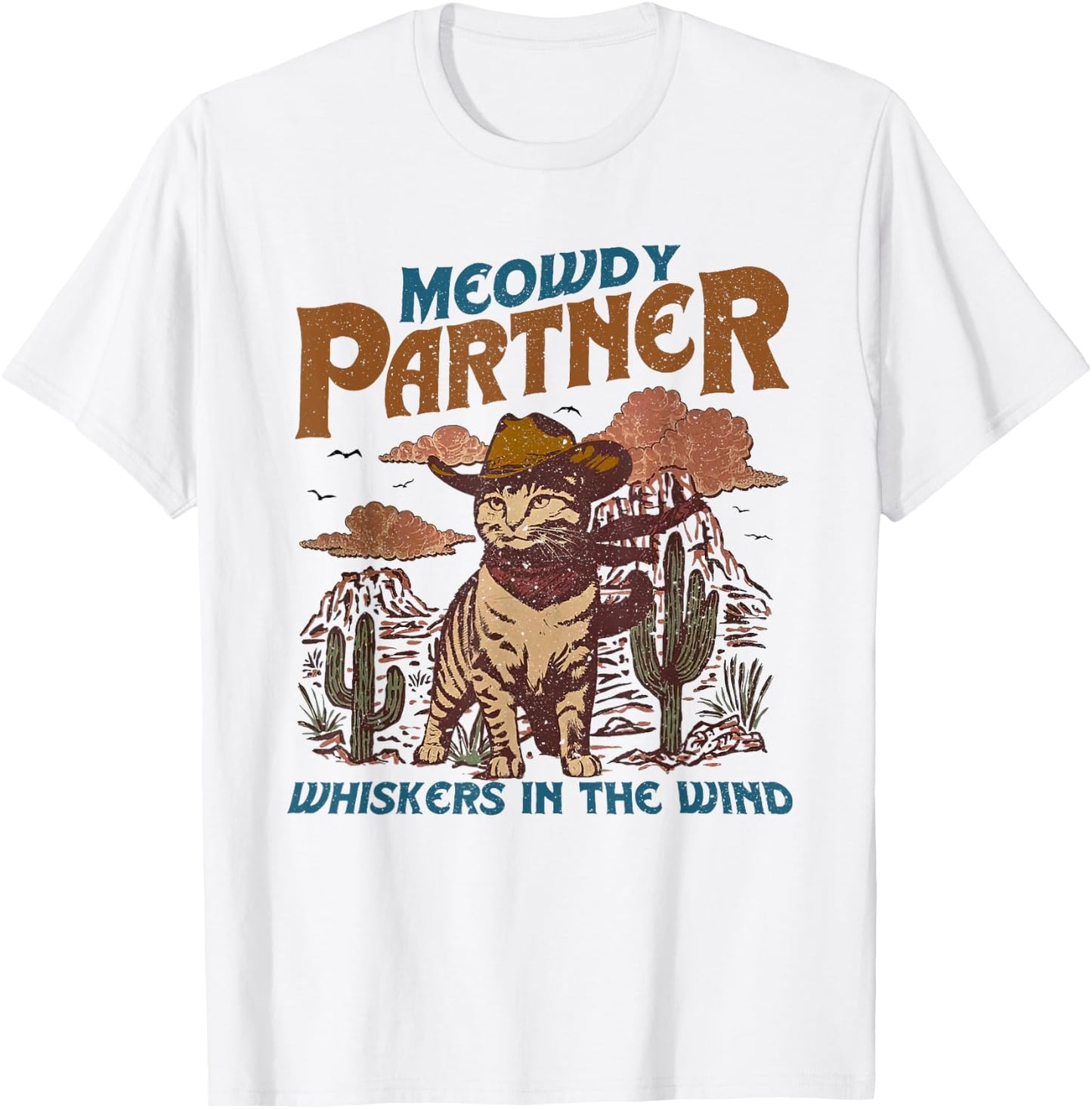 Meowdy Partner Cowboy Cat Vintage T-Shirt - T-Shirt | White