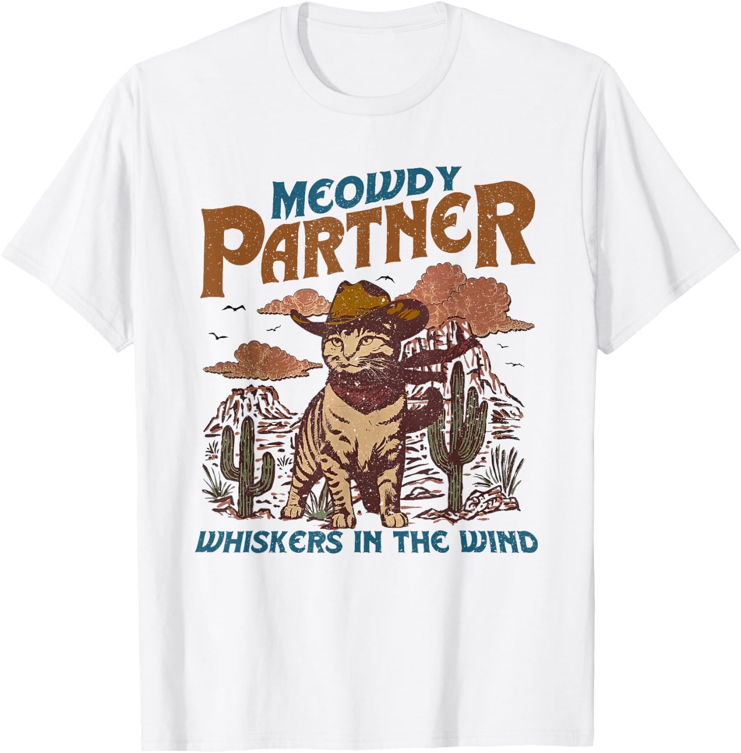Meowdy Partner Cowboy Cat Vintage T-Shirt - T-Shirt | White