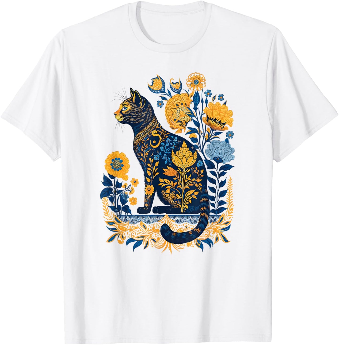 Ukraine Cat Cute Floral Vintage Ukrainian Flag & Vyshyvanka Men Women Kids T-Shirt - T-Shirt | White