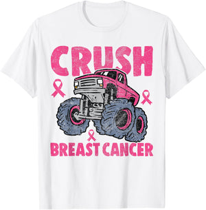 Crush Breast Cancer Awareness Monster Truck kids Boys Girls T-Shirt - T-Shirt | White
