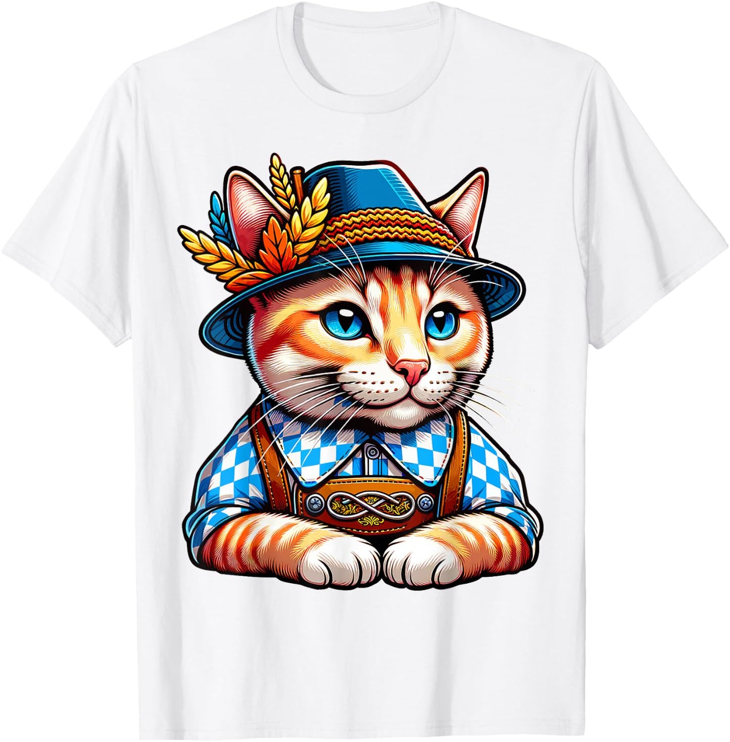 Oktoberfest Cat Funny German Bavarian Lederhosen Cat Lover T-Shirt - T-Shirt | White
