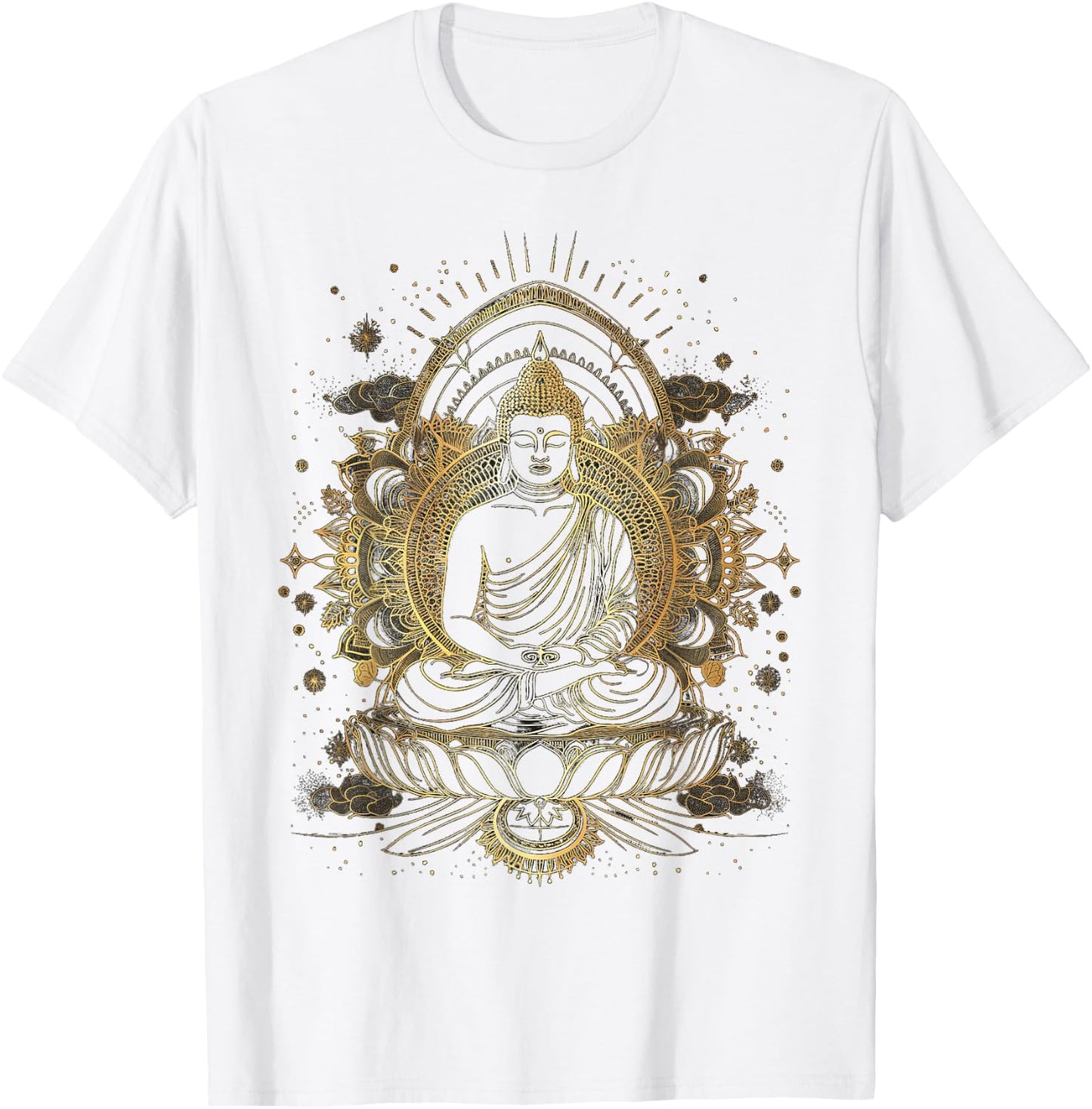 Golden Buddha Yoga Meditation Spiritual in Nature T-Shirt - T-Shirt | White