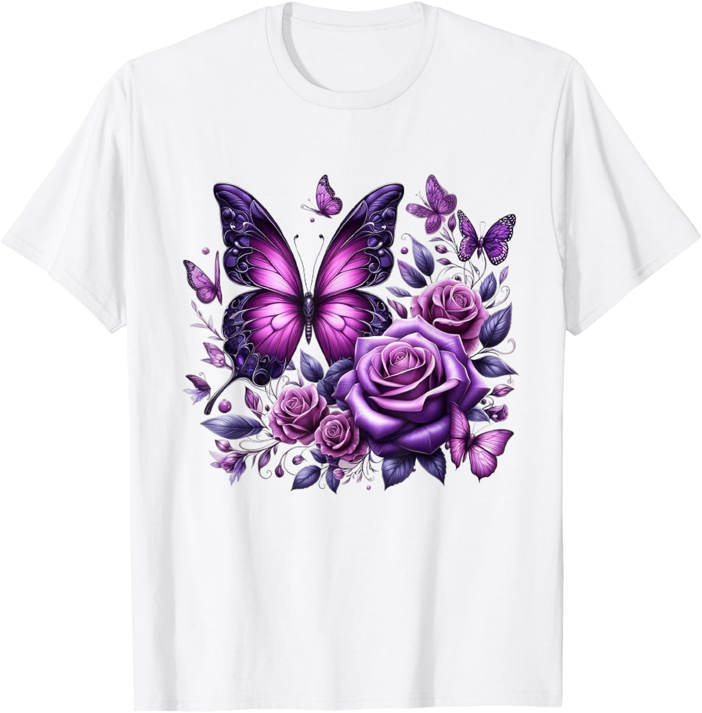 Beautiful Butterfly Purple Rose Butterfly Lovers Gifts Women T-Shirt - T-Shirt | White