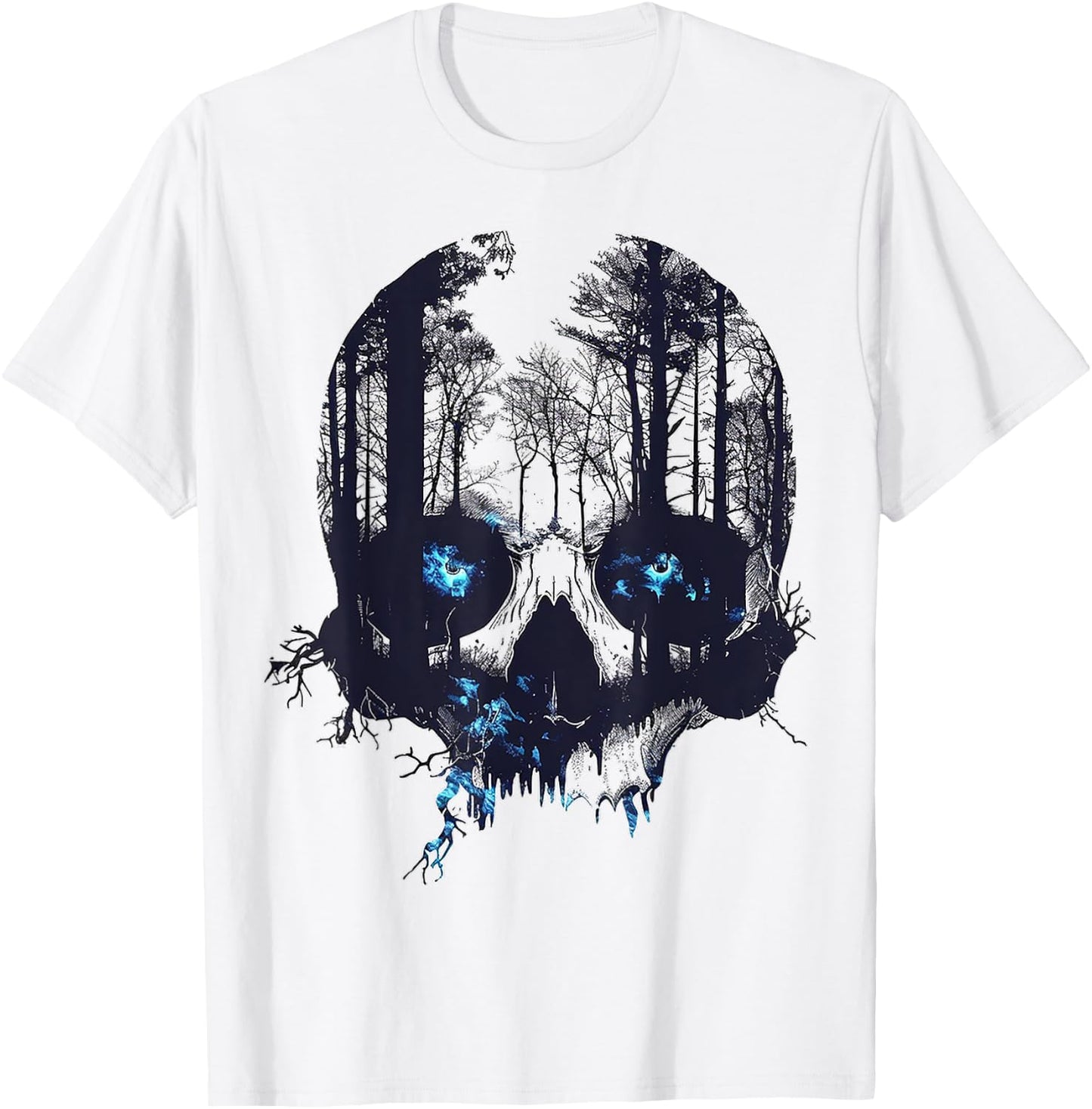 Skull Costume Halloween Spooky Blue Eyes Art Skull T-Shirt - T-Shirt | White
