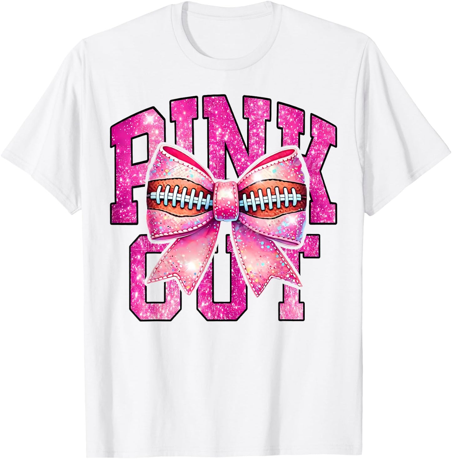 Pink Out Football Coquette Bow Tackle Breast Cancer Game Day T-Shirt - T-Shirt | White