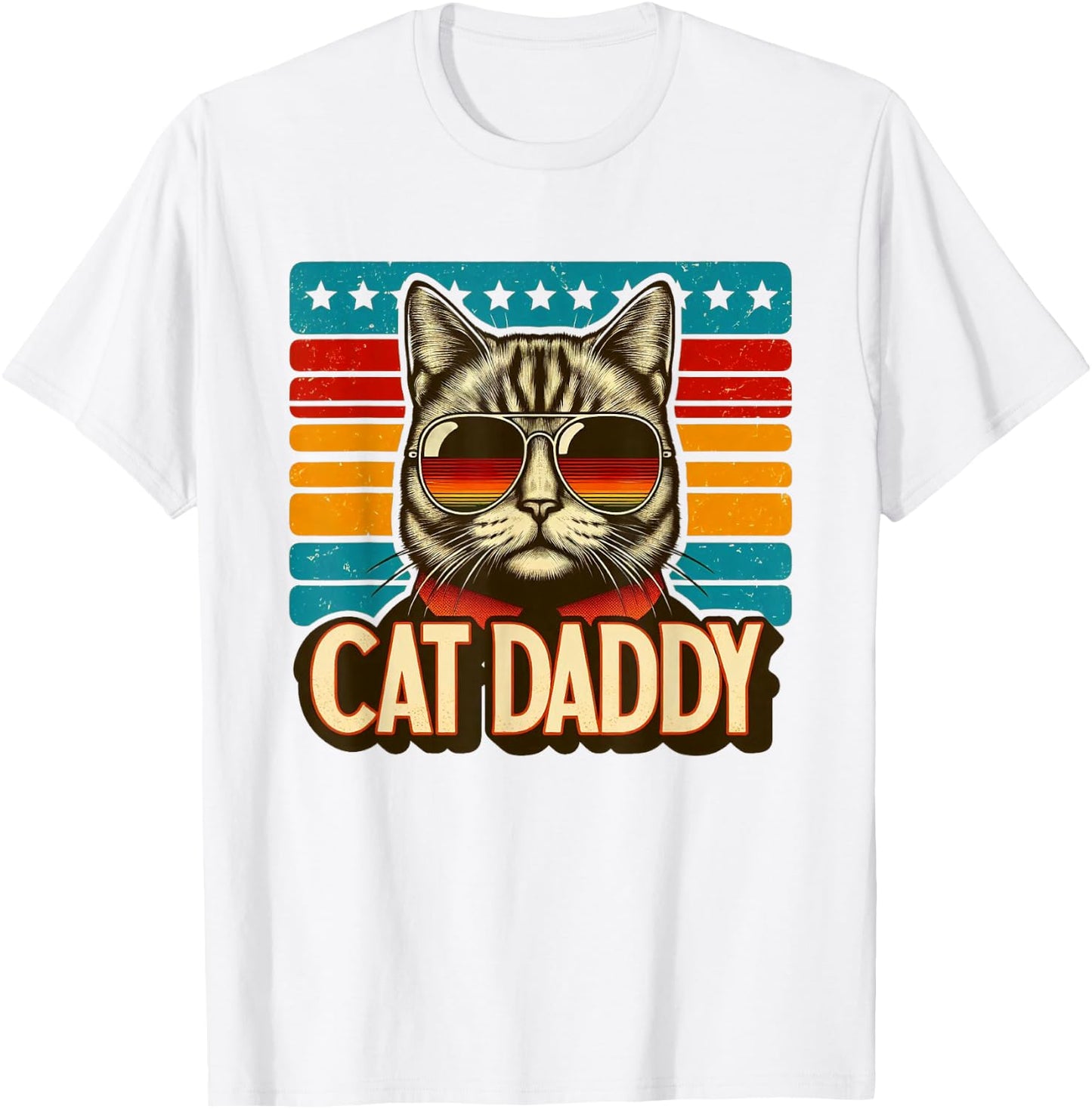 Cat Daddy Funny Cool Cat Father's Day Retro Cat Dad T-Shirt - T-Shirt | White
