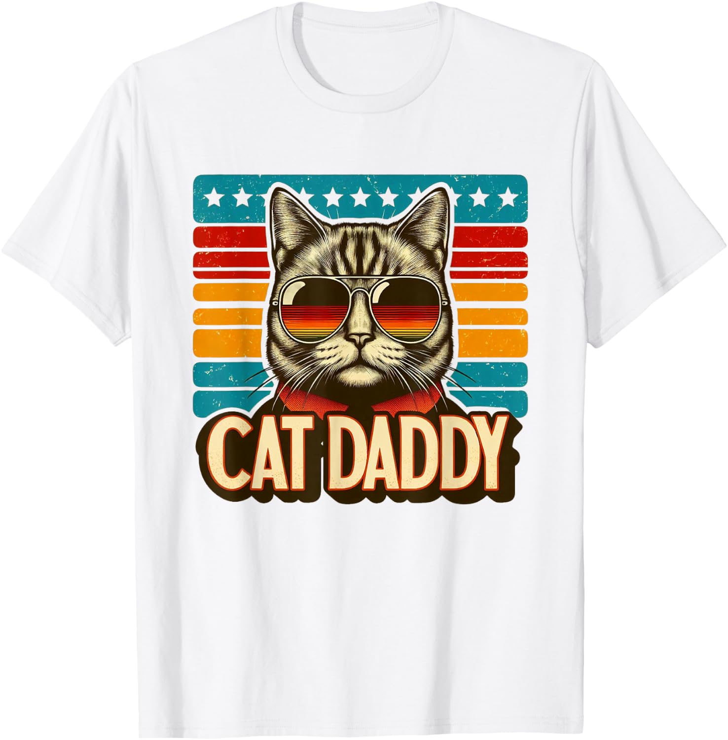 Cat Daddy Funny Cool Cat Father's Day Retro Cat Dad T-Shirt - T-Shirt | White