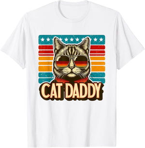 Cat Daddy Funny Cool Cat Father's Day Retro Cat Dad T-Shirt - T-Shirt | White