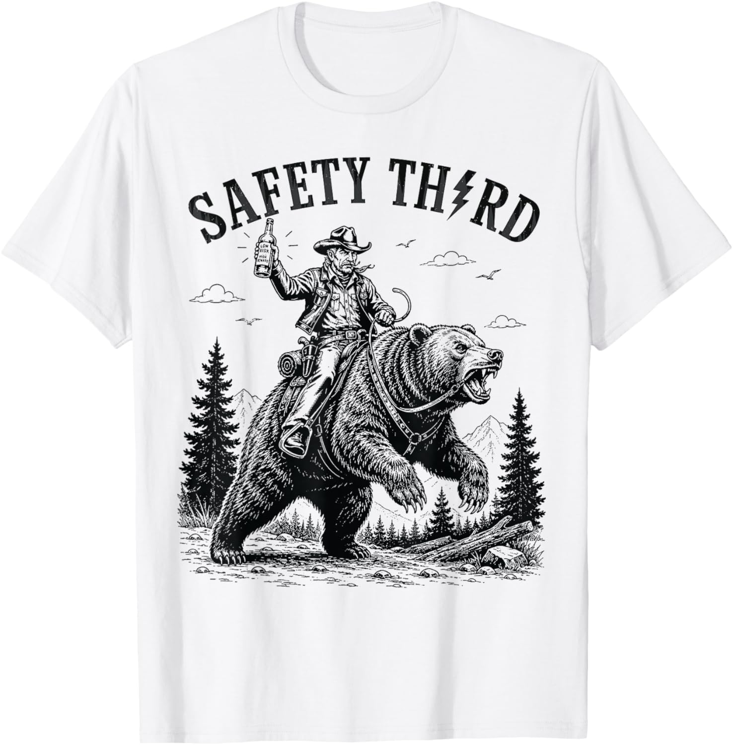 Safety Third Funny Cool Men Women Grizzly Bear Nature Crazy T-Shirt - T-Shirt | White