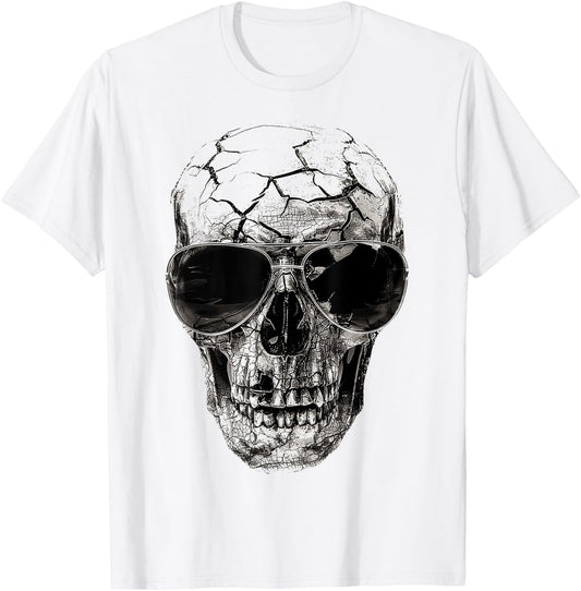 Skull Costume Halloween Spooky Sunglasses Art Skull T-Shirt - T-Shirt | White