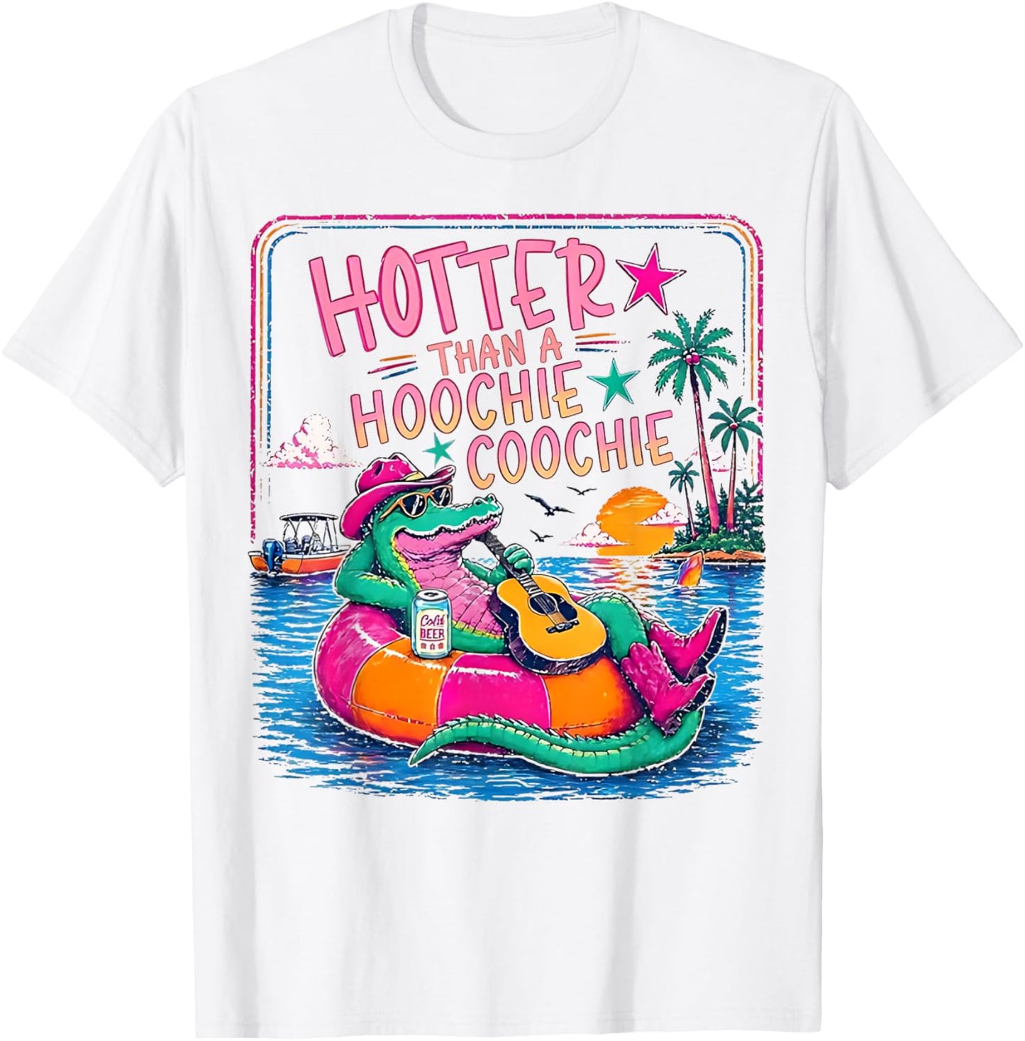 Hotter Than A Hoochie Coochie Funny Gator Summer Alligator T-Shirt - T-Shirt | White