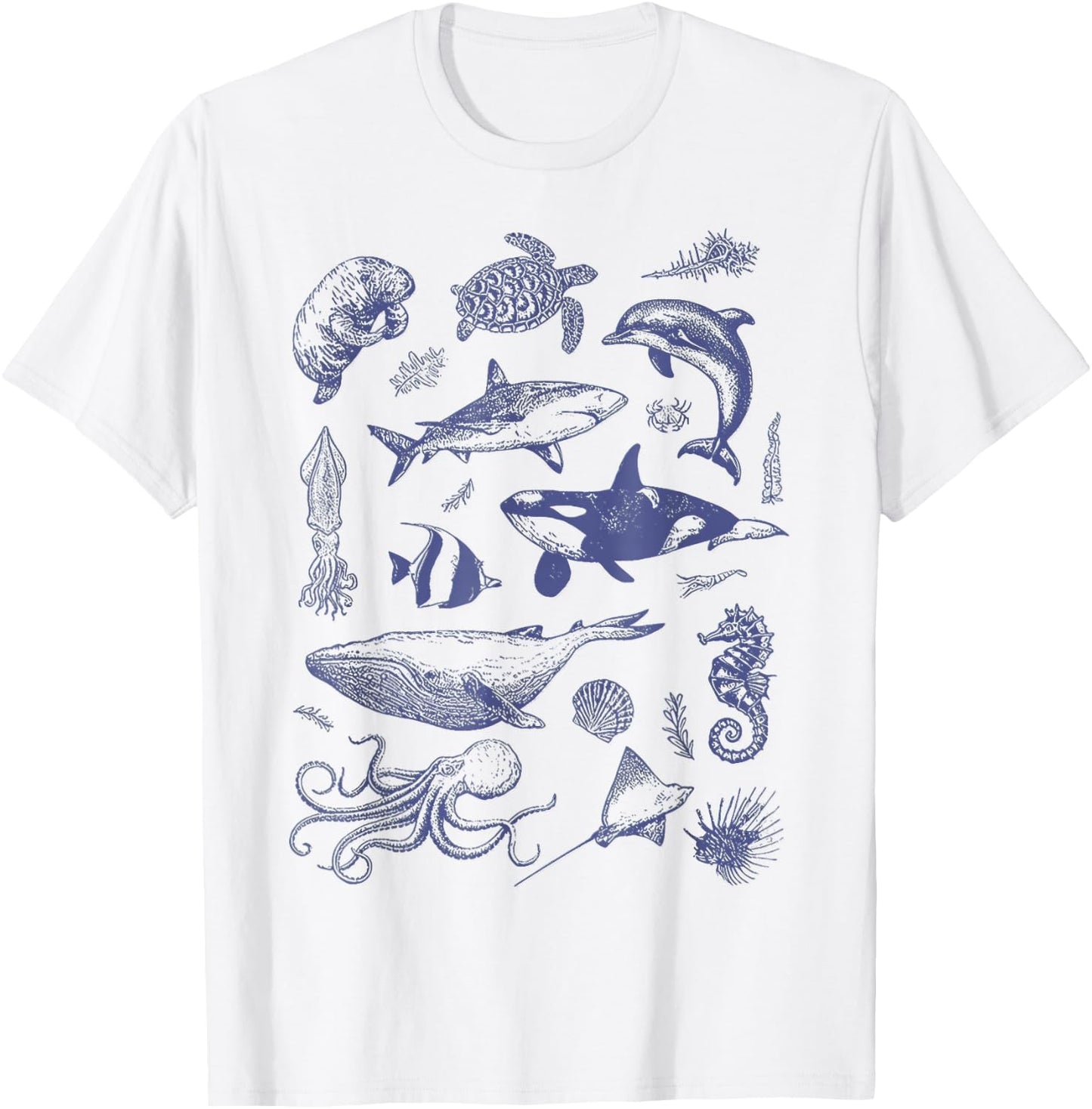 Vintage 90s Tattoo Sea Animal Ocean Nature T-Shirt - T-Shirt | White