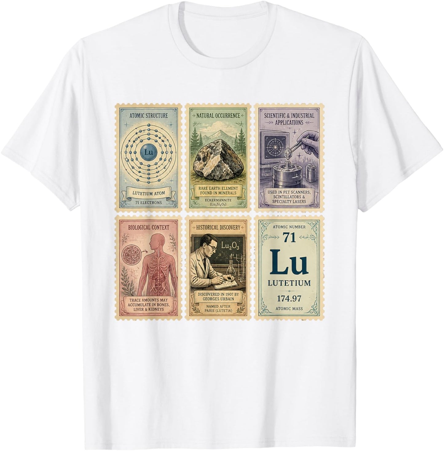 Vintage Stamp Periodic Table Lu Lutetium T-Shirt - T-Shirt | White