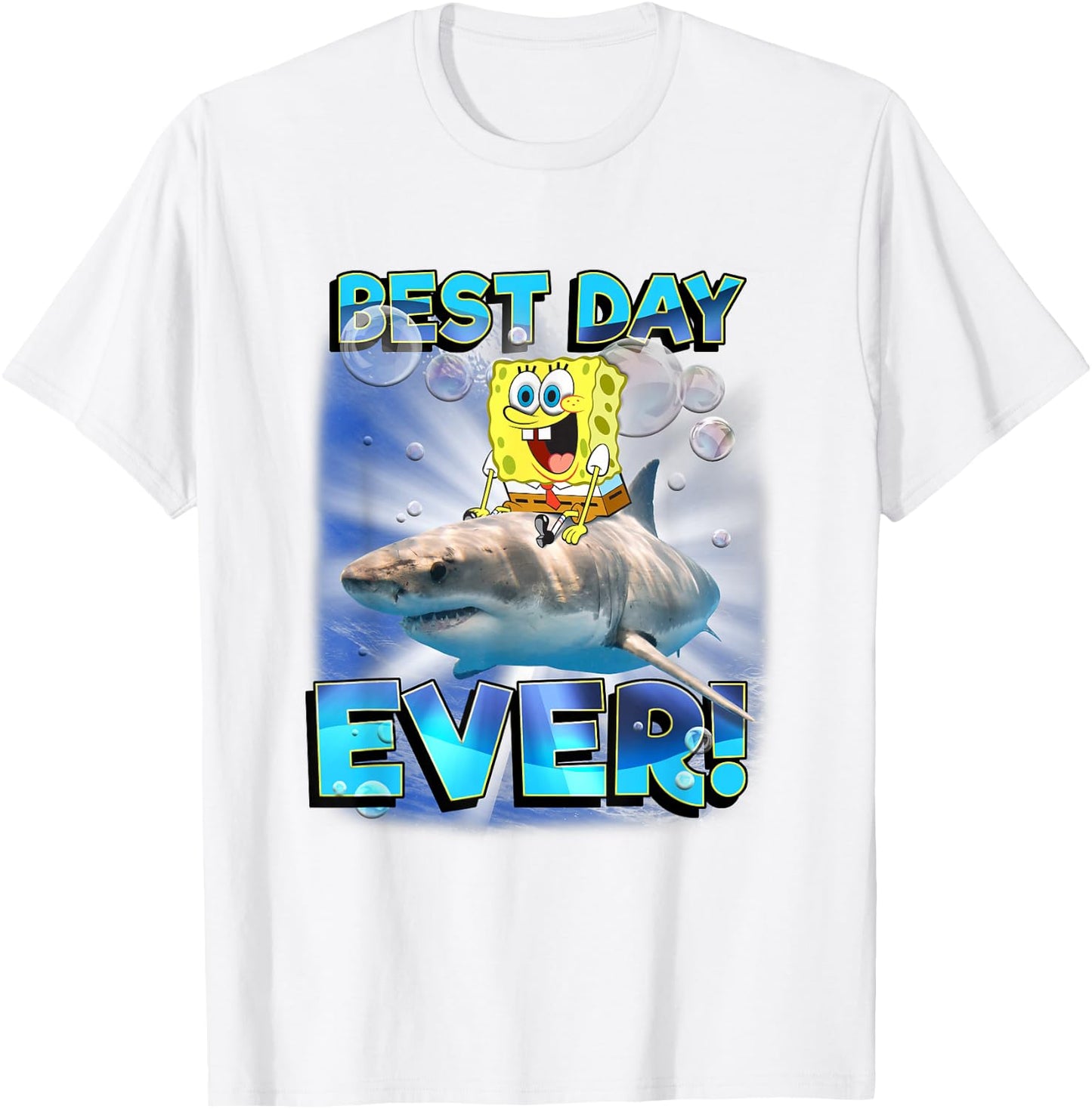SpongeBob SquarePants Best Day Ever Riding Shark T-Shirt - T-Shirt | White