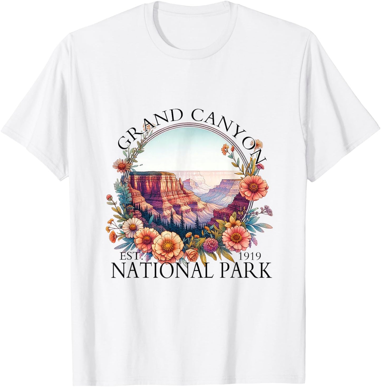 Floral Grand Canyon National Park Hiking Camping Outdoor T-Shirt - T-Shirt | White