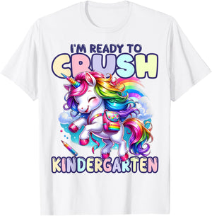 Crush Kindergarten Girls Back to School Unicorn First Day T-Shirt - T-Shirt | White