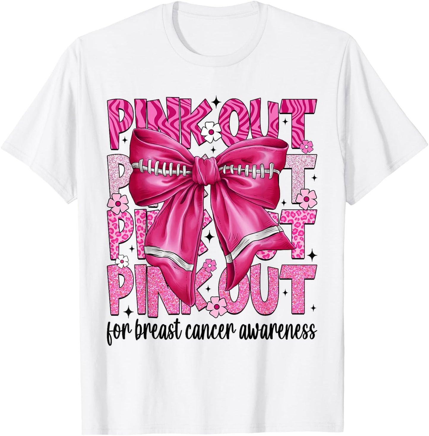 Coquette Bow Pink Out Football Team Breast Cancer Awareness T-Shirt - T-Shirt | White