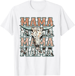 Groovy Mama Western Cow Skull Matching Family Mother's Day T-Shirt - T-Shirt | White