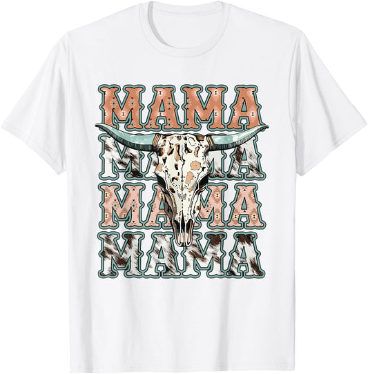 Groovy Mama Western Cow Skull Matching Family Mother's Day T-Shirt - T-Shirt | White