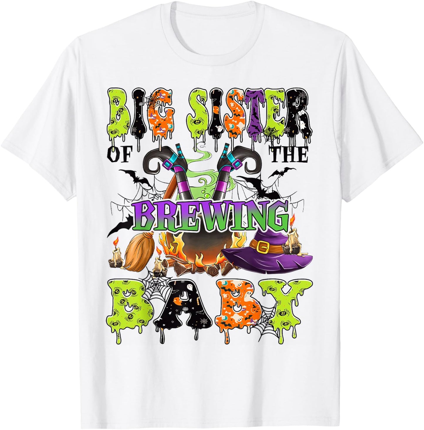 Big Sister Of The Brewing Baby Spooky Halloween Baby Shower T-Shirt - T-Shirt | White