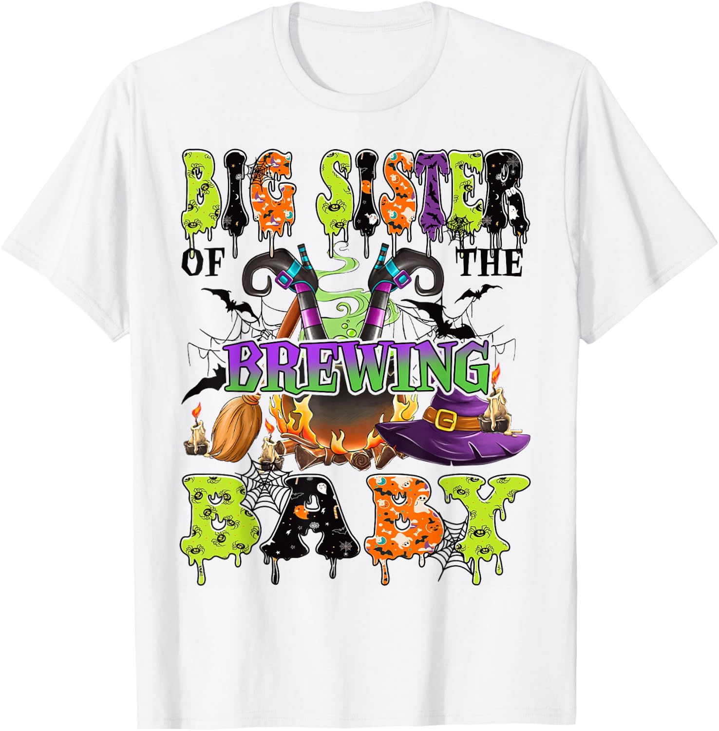 Big Sister Of The Brewing Baby Spooky Halloween Baby Shower T-Shirt - T-Shirt | White