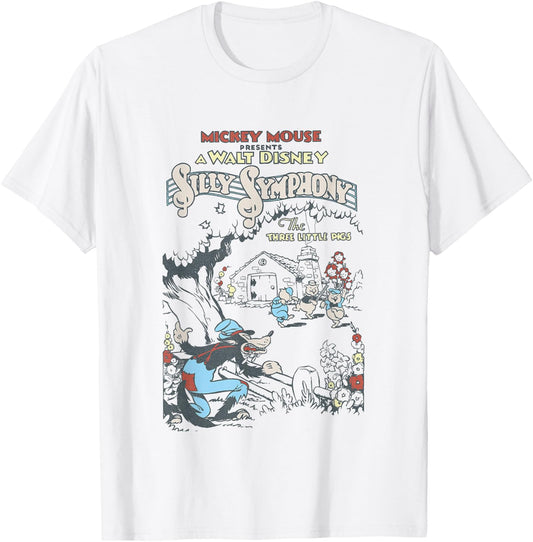 Disney Silly Symphonies Present The Three Little Pigs Retro T-Shirt - T-Shirt | White