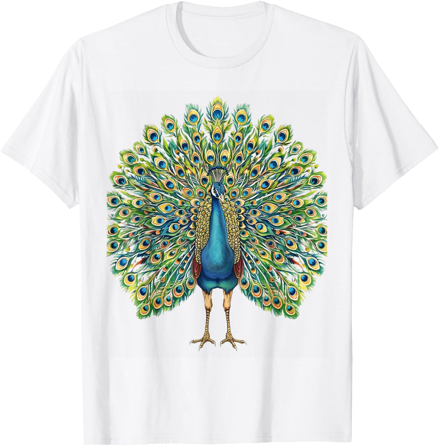 Detailed Peacock Art Nature Lovers T-Shirt - T-Shirt | White