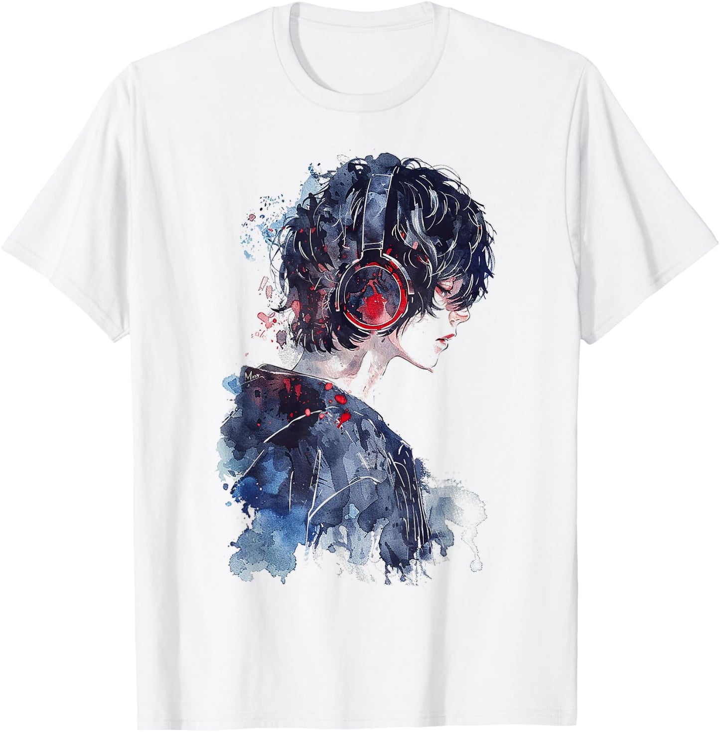 Anime Manga Motif Headphone Artwork Anime T-Shirt - T-Shirt | White