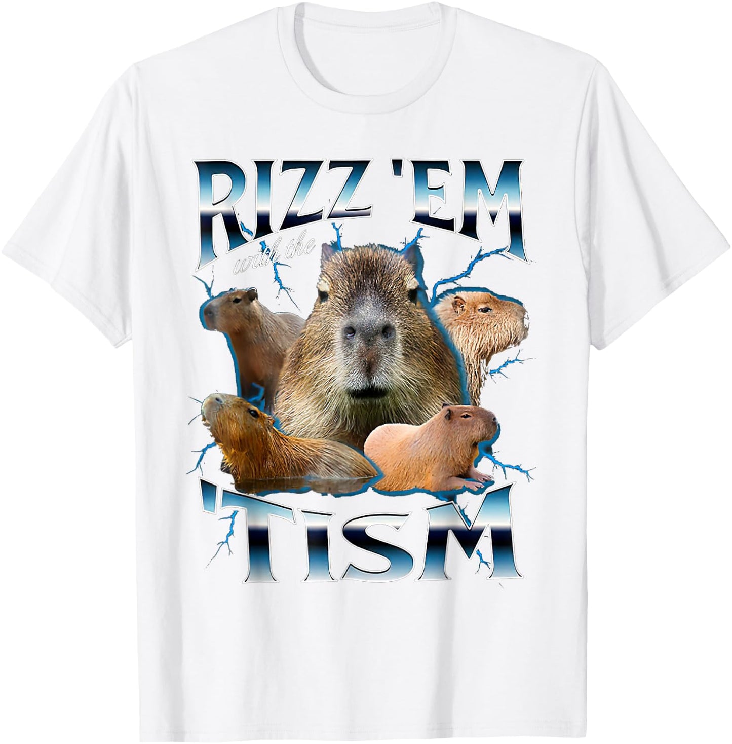 Rizz Em With The Tism Capybara Funny Oddly Dank Meme T-Shirt - T-Shirt | White