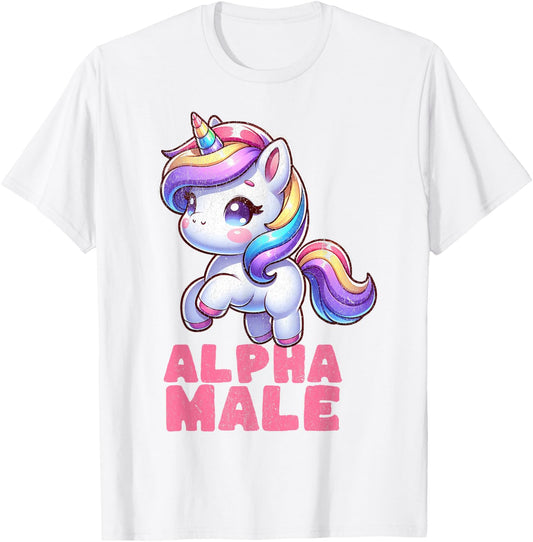 Alpha cute male Unicorn Funny Sarcastic Ironic Weird Y2K T-Shirt - T-Shirt | White