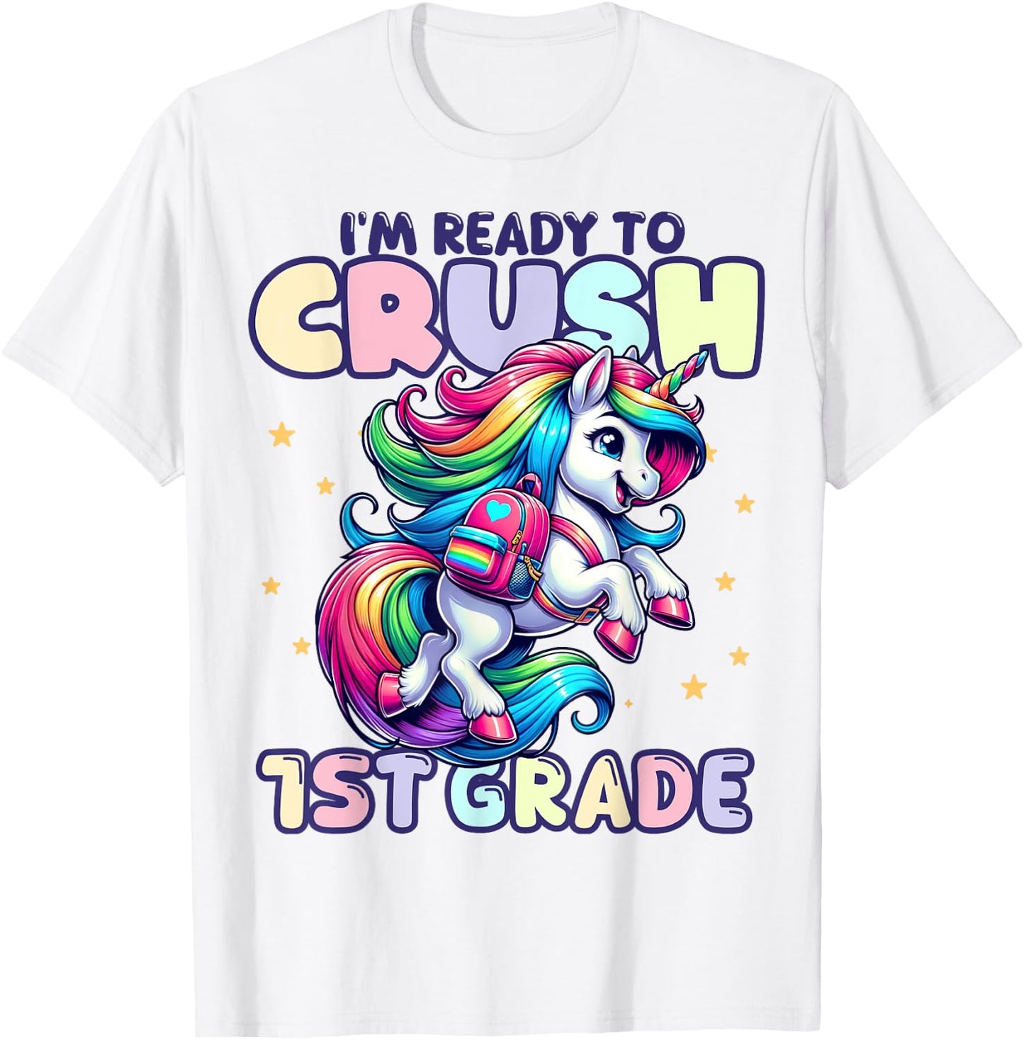 Crush 1st Grade Girls Back to School Unicorn First Day Cute T-Shirt - T-Shirt | White