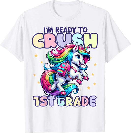 Crush 1st Grade Girls Back to School Unicorn First Day Cute T-Shirt - T-Shirt | White