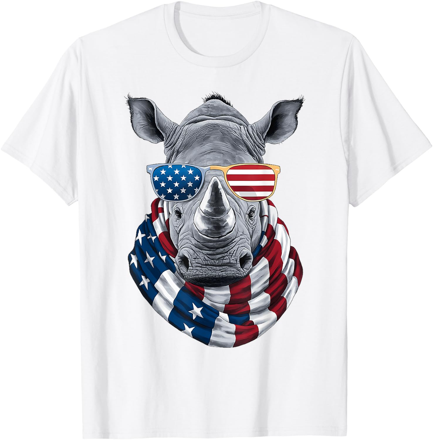 Patriotic Rhino USA American Flag Sunglasses 4th Of July T-Shirt - T-Shirt | White
