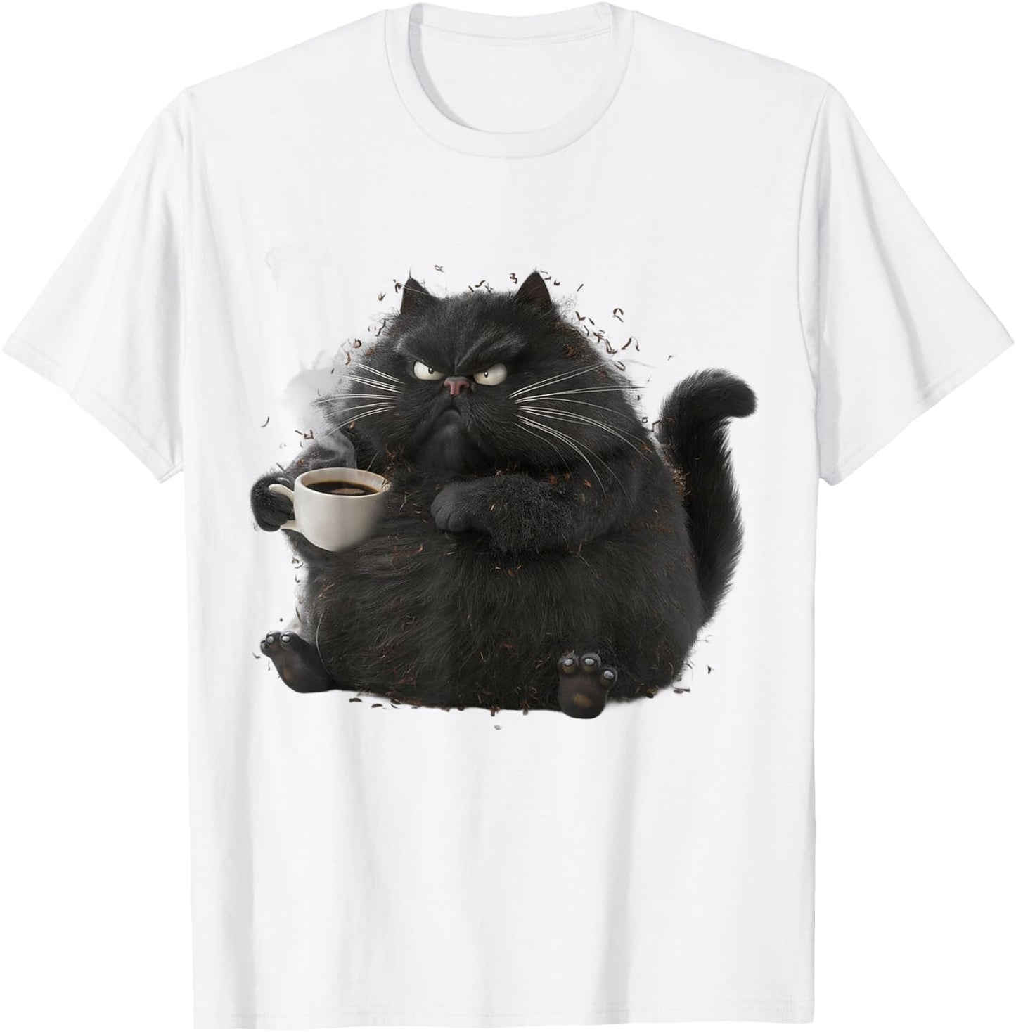 Cute Black Cat Coffee Angry Funny Drinking cat Coffee Men Women Girls Kids T-Shirt - T-Shirt | White