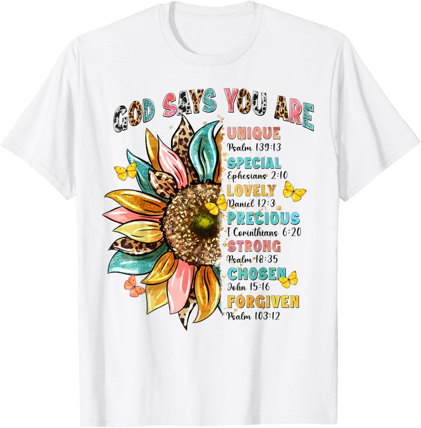 God Says You Are Unique Special Lovely Precious Flower Cross T-Shirt - T-Shirt | White