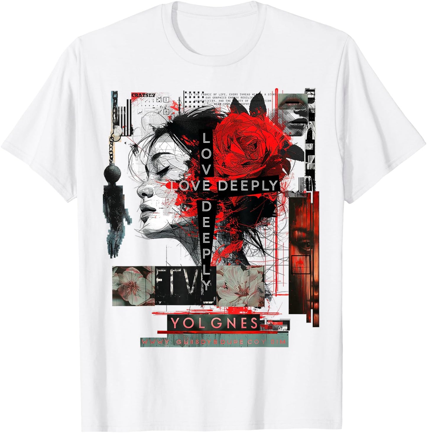 Rose | Frontprint | Art Women Graphic Artwork Rose T-Shirt - T-Shirt | White