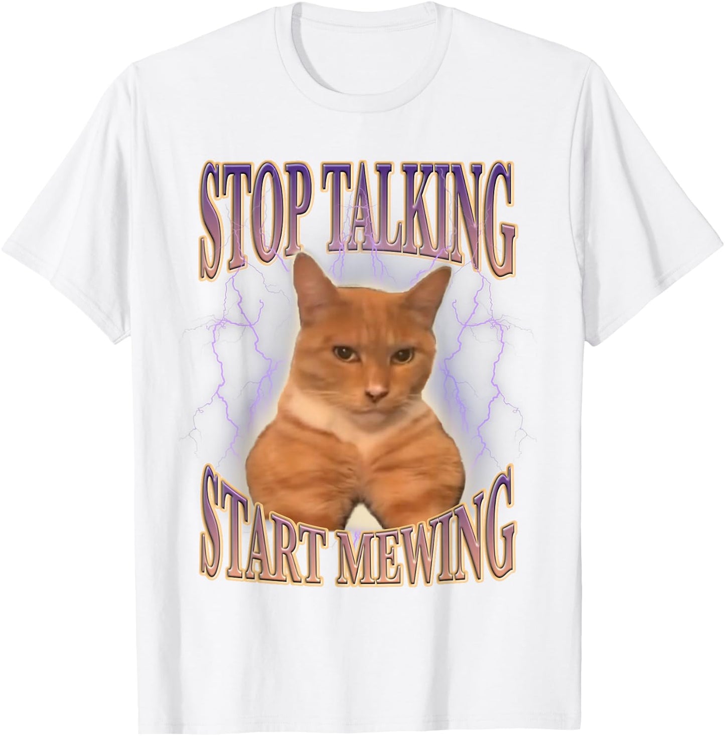 Stop Talking, Start Mewing Funny Cat Meme Men Women Kids T-Shirt - T-Shirt | White