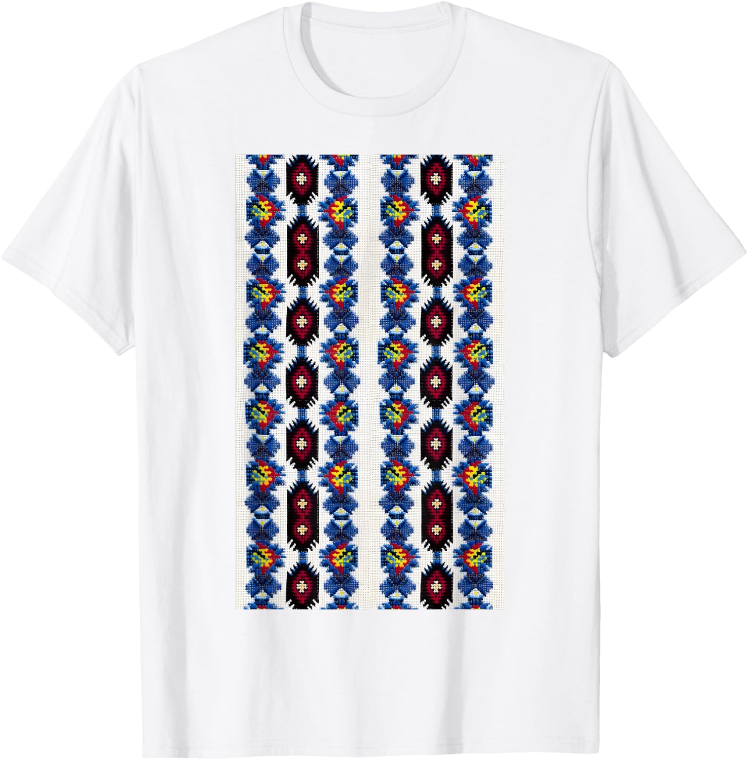 Vintage Ukrainian Vyshyvanka Style Retro Geometric Pattern T-Shirt - T-Shirt | White