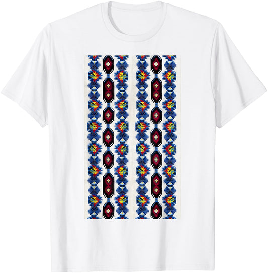 Vintage Ukrainian Vyshyvanka Style Retro Geometric Pattern T-Shirt - T-Shirt | White