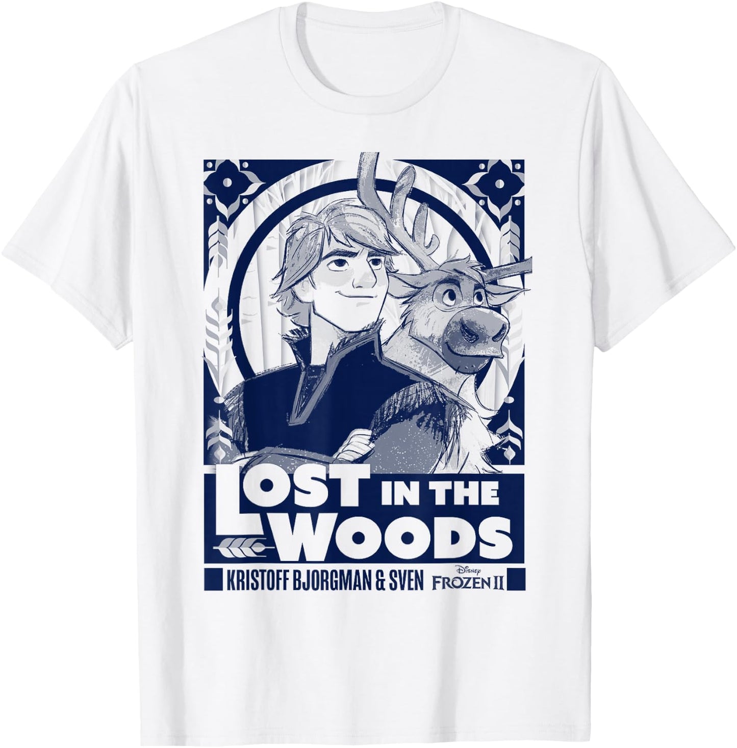 Disney Frozen 2 Kristoff & Sven Lost in The Woods Poster T-Shirt - T-Shirt | White