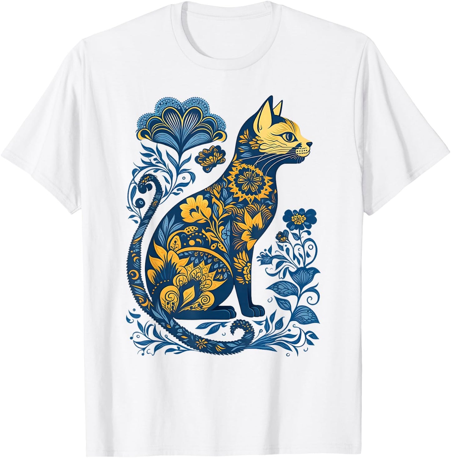 Ukraine Cat Floral Vintage Ukrainian Flag & Vyshyvanka Style T-Shirt - T-Shirt | White