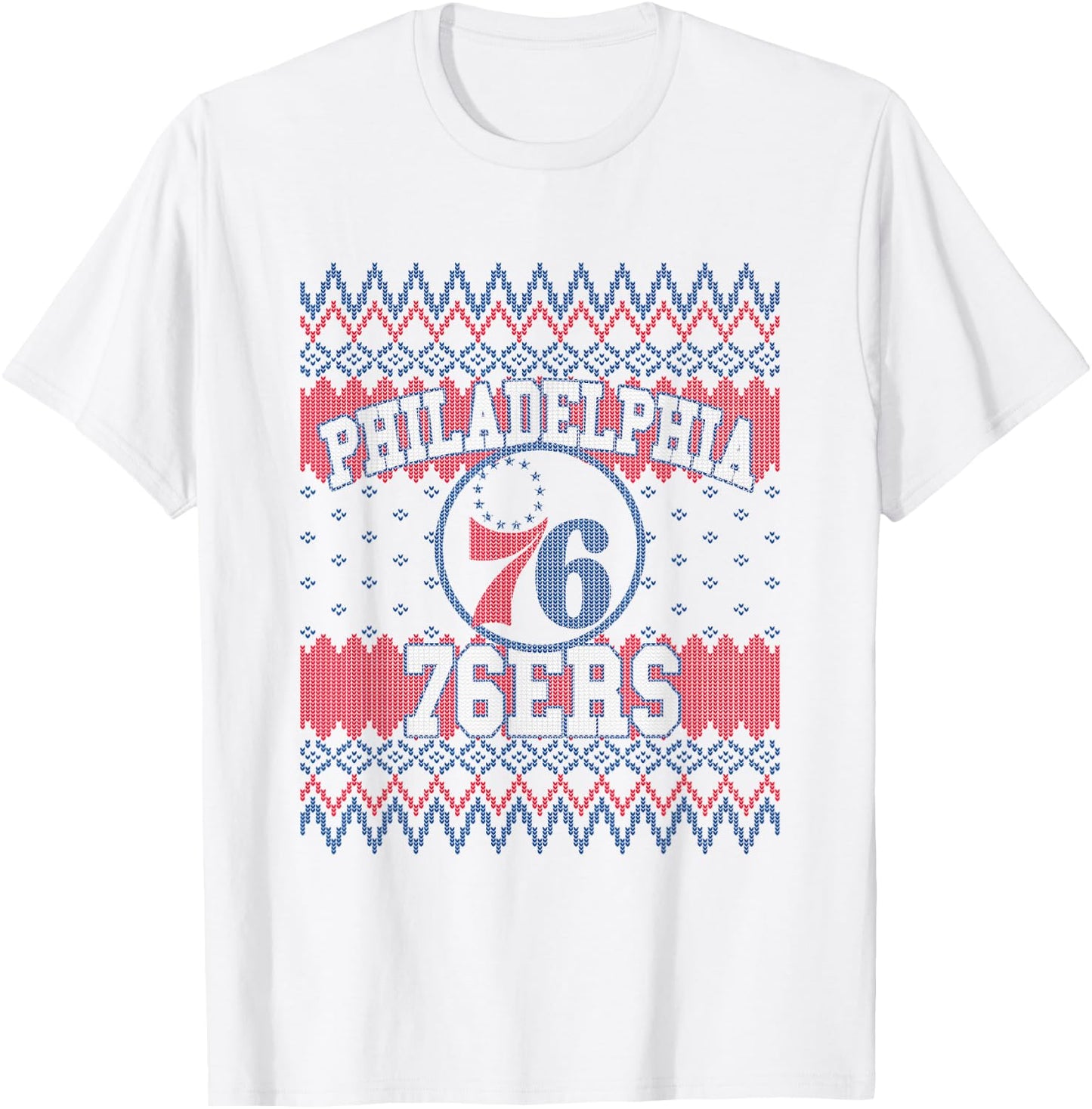 NBA Philadelphia 76ers Ugly Christmas Sweater Style T-Shirt - T-Shirt | White