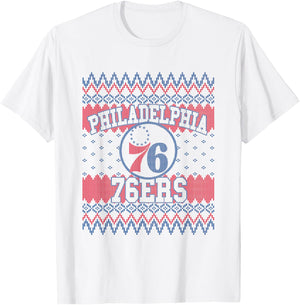 NBA Philadelphia 76ers Ugly Christmas Sweater Style T-Shirt - T-Shirt | White