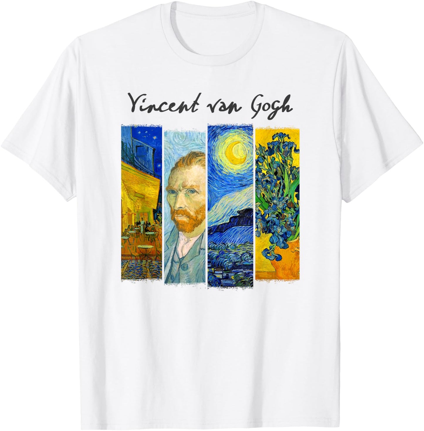 Famous Van Gogh Paintings Art Starry Night Flowers Portrait T-Shirt - T-Shirt | White